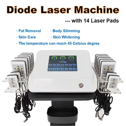 Липолазер мощностью 100 МВт, отбеливающий аппарат для растворения жира, лазер 45 градусов Цельсия, лазер для всего тела для похудения кожи, косметическое оборудование для глубокого ухода с 14 лазерными подушечками