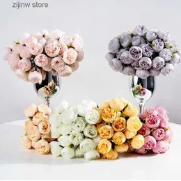 Faux Floral Greenery 27 Head Bouket Rose Plower Flowers Camellia Roses Decord Decord Wedding Holding Flower Flower Flower Set Home Home Y240322