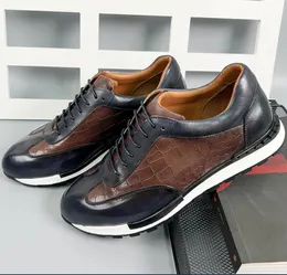 High Grade Men Genuine Leather Casual Dialy Sneakers Stone Pattern Cowhide Leather Men Comfortable Outdoor Walking Shoes Size 46 a38