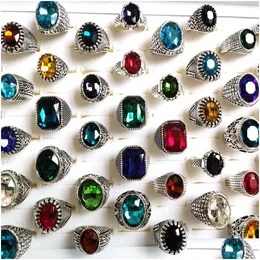 Solitaire Anel Bk Lotes 30 Pcs Mti-Styles Mix Big Zircon Stone Sier Anéis para Mulheres Vintage Mens Luxo Antigo Cristal Wholes Dhgarden Dhncv