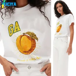 Yiciya gan marka tişörtleri yeni y2k kıyafetler mahsul üstleri moda kadın şeftali yaz kısa kollu t-shirt kazak tees