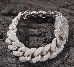 20 mm kubanische Iced Bubble Link-Armbänder, 14 Karat Weißgold vergoldet, 2-reihiger Diamant-Zirkonia-Schmuck, 7 Zoll bis 9 Zoll, 3RZ3