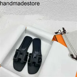 Sandal Orans Classic Top Leather Ms Slippers Original Leather Fashion Flat Bottom Straight Beach Black Lazy One Step Pedal