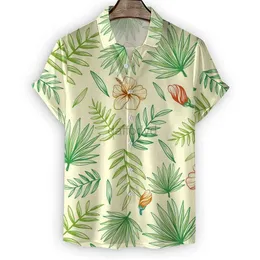 تي شيرت النساء الأخضر ورقة هاواي قميص النساء الصيف الشاطئ الشاطئ قصير الأكمام القميص القميص ثلاثي الأبعاد طباعة فنون فليب قميص الياقات 240322