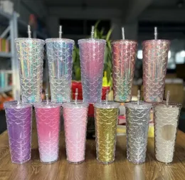 Hurtownia plastikowa plastikowa kubek 24 uncji Skala rybna podwójna warstwa plastikowe kubki Durian Cup Diamond Mub Cup 710 ml Water Cups