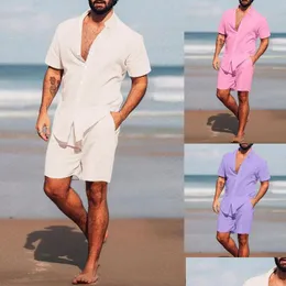 Men'S Tracksuits Mens Men Stand Collar Short Sleeve Solid Casual Fashion Sports Shirt Shorts Suit Bathing Suits For Outfitmens Drop D Dhpma
