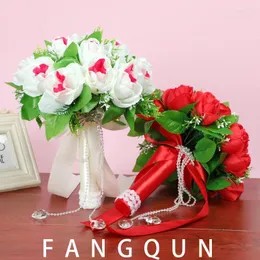 زهور الزفاف العروس العروسة باقة حمراء روز ردة الاصطناعية هدية هدية