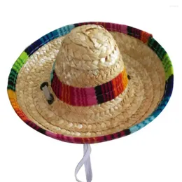 ملابس الكلاب 45# لطيف جرو صغير القش المنسوجة قابلة للضبط قبعة القبعة مريحة مكسيكية Sombrero Pet Supplies