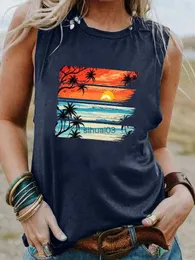Kadın Tankları Camis Retro Tropikal Gün batımı Sahnesi Yaz Renkli Tank Top Trend Palm Ağacı Plaj Uzun Kollu T-Shirt Kadın Moda Günlük Vintage Topl2403