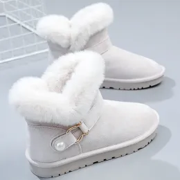 Boots Winter Winter Fleece Snow Boots على الطراز الكوري الأسلوب السميك المسطحات غير الرسمية ذات الضوء المضاد للضوء المريح بوتاس دي نيف