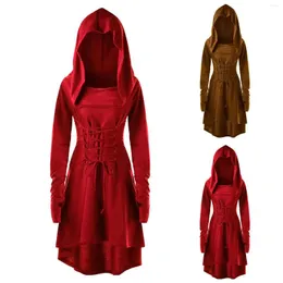 Sukienki zwyczajne średniowieczne dla kobiet łuczek Archer Costume z kapturem z kapturem z kapturem Sukienka Cosplay Renesans samica larp szatę bandaż