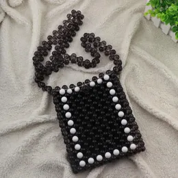 Shoulder Bags Acrylic Beaded Pearl Handmade Woven Phone Crossbody Instagram Fashion Minimalist Color Contrast Design Women's Bag