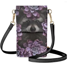 Shoulder Bags Coloranimal Raccoon Tropical Rainforest Parrot Animal Leather Waterproof And Dustproof Mobile Phone Bag Cute Lady Wallet