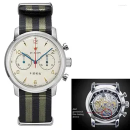 Armbandsur SEAKOSS 42mm 1963 Men's Chronograph Watch St1901 Movement With Gooseneck Pilots 21 Zuan Men Mechanical Waterproof