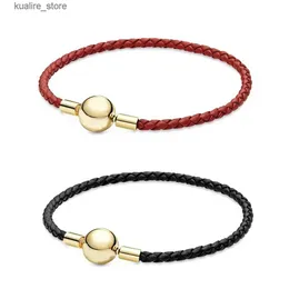 Charm Bracelets 2019 New % 925 Sterling Silver Moments Red Black Woven Leather Fit Charm Women Original Fashion Gift Jewelry L240322