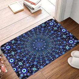 Teppiche Schwarz Weiß Blau Mandala Evil Eye Rutschfester Teppich Fußmatte Schlafzimmer Küchenmatte Eingangstür Dekor Teppich