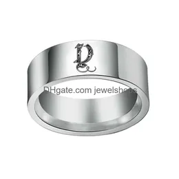 Anéis de banda Retro Iniciais Signet Anel para Homens 8mm Bky Pesado Selo Masculino Letras de Aço Inoxidável Jóias Personalizadas Presente Ele Gota Entrega Dha19