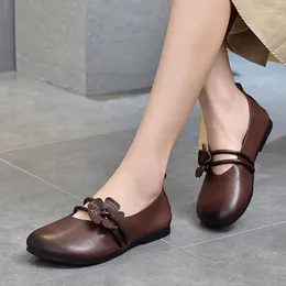 Casual Shoes 2024 Spring Forest Handmade Flowers Genuine Leather Women's Flat Heel Soft Sole Top Layer Cowhide Single