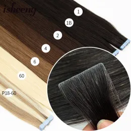 Extensions Isheeny 12 "16" 20 "PU Hud Weft Tape Hair Extensions 10st Invisible Tape in Hair Extensions Straight Machine Remy Human Hair