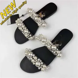 Cheap Store 90% Off Wholesale Beach High quality Womens Pearl Inlaid Transparent Sandals Zar Flat Slippers for Ladies New