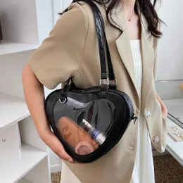 Модная женская прозрачная сумка через плечо в форме сердца, нейлоновая прозрачная сумка, женская сумка для девочек под мышками, повседневная дорожная сумка, сумка-мессенджер 240313