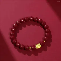 Charme pulseiras artesanais contas vermelhas dragão dos desenhos animados para mulheres clássico estilo chinês zodíaco animal pulseira fortuna amuletos jóias presentes