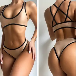 Women's Swimwear 2024 Khaki Bandage Women Padded Bikini Set Maio Biquini Mujer Banador Badpak Dames Monokini Maillot Femme Damskie