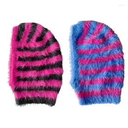 Berets Womens Knitted Hat Balaclava Winter Hats Lady Autumn Striped Mohair Beanie