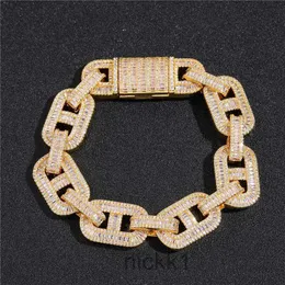 15mm 7/8inch Men Bracelet Chains Link Gold Plated Bling t Cz Cuban Bracelets Hip Hop Iced Out Punk Jewelry D42F