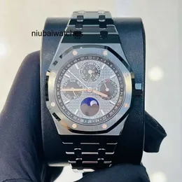 Relógios de pulso Relógio de luxo Mens Royal Series Black Ceramic Calendar 41mm Automático Mecânico Voltar Movimento Transparente Multifuncional Lunar Fase Display