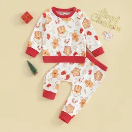 Clothing Sets Toddler Baby Christmas Clothes Cartoon Gingerbread Man Print Long Sleeve Sweatshirt Pants 2 Pcs Boy Girl Outfit