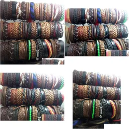 Cazibe bilezik toptan 100pcs erkekler kadınlar vintage gerçek deri sörfçü bileklik parti parti karışık stil moda Yahudi dhgarden dhquw