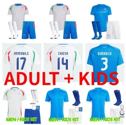 طقم الأطفال البالغين 2024 2025 Italy Soccer Jerseys Italia 24 25 Maglie da calcio verratti Chiesa Gnonto Football Shirt Lorenzo Pinamonti Barella Grifo Kids kit