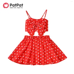 Mädchenkleider PatPat 2-teiliges Set aus Leibchen und Rock mit Schleife vorne und Polka Dots für Kleinkinder