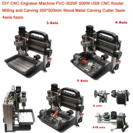 DIY CNC Engraver Machine PVC-3020F 500W USB CNCルーターミリングおよび彫刻300x200mm木材彫刻カッター3Axis 4axis 5axis