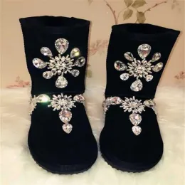 Boots Handmade custom rhinestone gemstone large size medium boots warm and thickened women's snow boots 3544