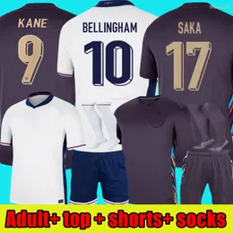 2024 Englands Fußballtrikot, Saka Foden Bellingham Rashford Grealish 24 25 Nationalmannschaft Heim Auswärts Kane Fußballtrikot-Set Rote Oberteile für Erwachsene, Shorts, Socken