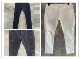 ホワイトリッピングホールメンズジーンズデザイナーSlimleg Jeans Solid Classic Straight Fit Arrivic Biker Silver Stripe Distressed WA8077277