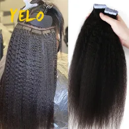 Наращивание Kinky Straight Tape In Human Hair Extensions 100% Remy Hair Invisible Skin Weft Tape Ins Natural Color Yaki Straight для женщин