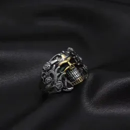 Skull Rose Demon Ring Mens Motorcykel Ridning Vintage Goth Punk 14K White Gold Ring Halloween Fashion Hip Hop Rock smycken