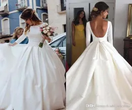 2019 Günstiges weißes Hochzeitskleid, schlicht, Sommer, Strand, Boho, A-Linie, lange Ärmel, rückenfrei, Landgarten-Brautkleid, nach Maß, Plus S7940358