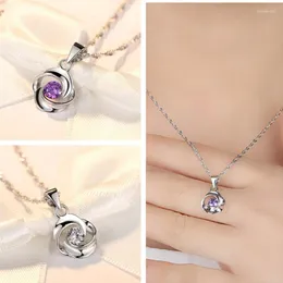 Pendants Classic Zircon Flower Necklace Female Rotate Clover Pendant 925 Sterling Silver Clavicle Women Trendy Choker Bijou