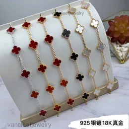 Cleef Four Leaf Clover Bracelets Van Clover Bracelet S925 sterling silver Fourleaf clover five flower bracelet Small crowd luxury net red lucky doublesided white fr