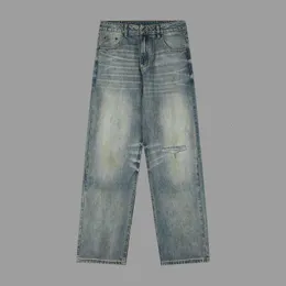 Designer B Home Paris Rätt hög version 24s Nya slitna hål Jeans rak benbyxor tung industri lera färgad par stil 3p2m