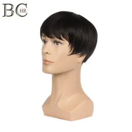 Wigs BCHR 8 inch Short Straight Synthetic Wigs for Men Natural Black Male Wig Heat Resistant Fiber Hair toupee Wig