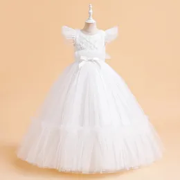 Элегантное платье подружки невесты с цветочным узором для девочек-подростков, белые вечерние платья для первого причастия, детские платья на день рождения, свадьбу, вечеринку, 240318