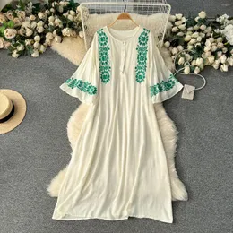 Party Dresses Bohemian For Women o Neck Flare Sleeve Brodery Dress Ethnic Style A-Line Loose Holiday Beach Vestidos Spring Dropship