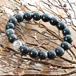 MG2068 NY DESIGN 10 mm Silver Obsidian Tree of Life Beads Armband Healing Crystals Gemstone Stress Relief Wrist Mala