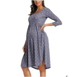 Moderskapsklänningar kvinnor klänningar långärmad polka dot höst baby shower es kvinna kläder 210721 droppleverans barn leveranser kläder ot25l