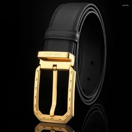 Belts Stfenvilict Men's Boutique Belt Casual Needle Buckle Layer Lychee Pattern Minimalist Pants Cowhide